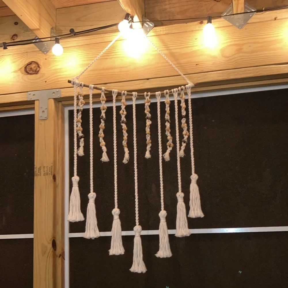 BOHEMIAN Macrame WALL ART Wall Hanging Decor with Tassels and Beads 35 x 17 in